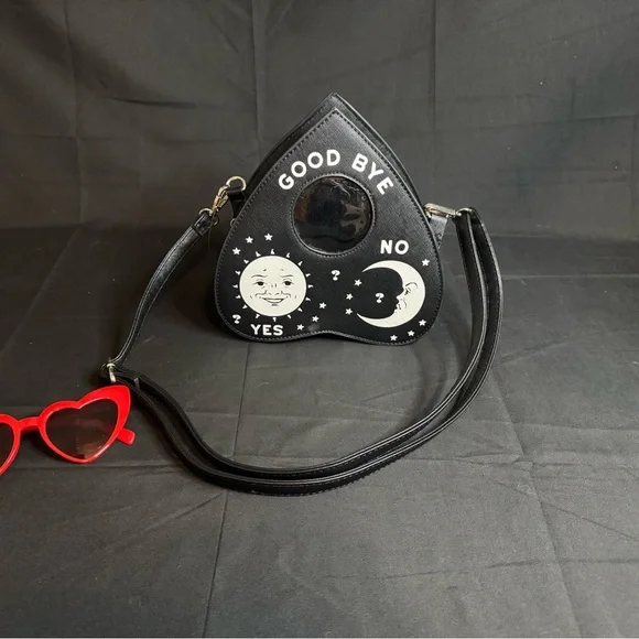 Black Ouija Planchette, Crossbody Bag with Moon and Sun Design bag. - Picture 5 of 7